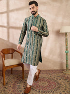 Men Green Silk Blend Abstract Printed Straight Kurta-MKU2007