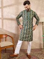 Men Green Silk Blend Abstract Printed Straight Kurta-MKU2007