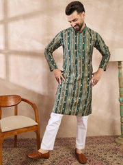 Men Green Silk Blend Abstract Printed Straight Kurta-MKU2007