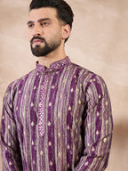 Men Purple Silk Blend Abstract Printed Straight Kurta-MKU2008