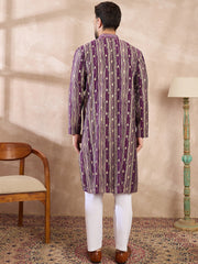 Men Purple Silk Blend Abstract Printed Straight Kurta-MKU2008