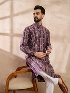 Men Purple Silk Blend Abstract Printed Straight Kurta-MKU2008