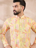 Men Yellow Silk Blend Abstract Printed Straight Kurta-MKU2013