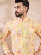 Men Yellow Silk Blend Abstract Printed Straight Kurta-MKU2013