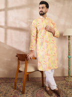 Men Yellow Silk Blend Abstract Printed Straight Kurta-MKU2013