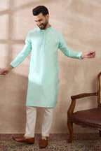 Teal Polyester Woven Design Mandarin Collar Straight Kurta MKU2016