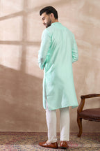 Teal Polyester Woven Design Mandarin Collar Straight Kurta MKU2016