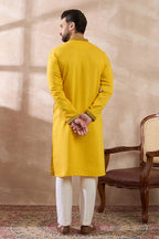 Yellow Silk Blend Embroidered Mandarin Collar Straight Kurta MKU2039