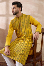 Yellow Silk Blend Embroidered Mandarin Collar Straight Kurta MKU2039