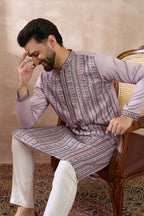 Lavender Silk Blend Embroidered Mandarin Collar Straight Kurta MKU2041