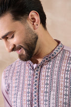 Lavender Silk Blend Embroidered Mandarin Collar Straight Kurta MKU2041