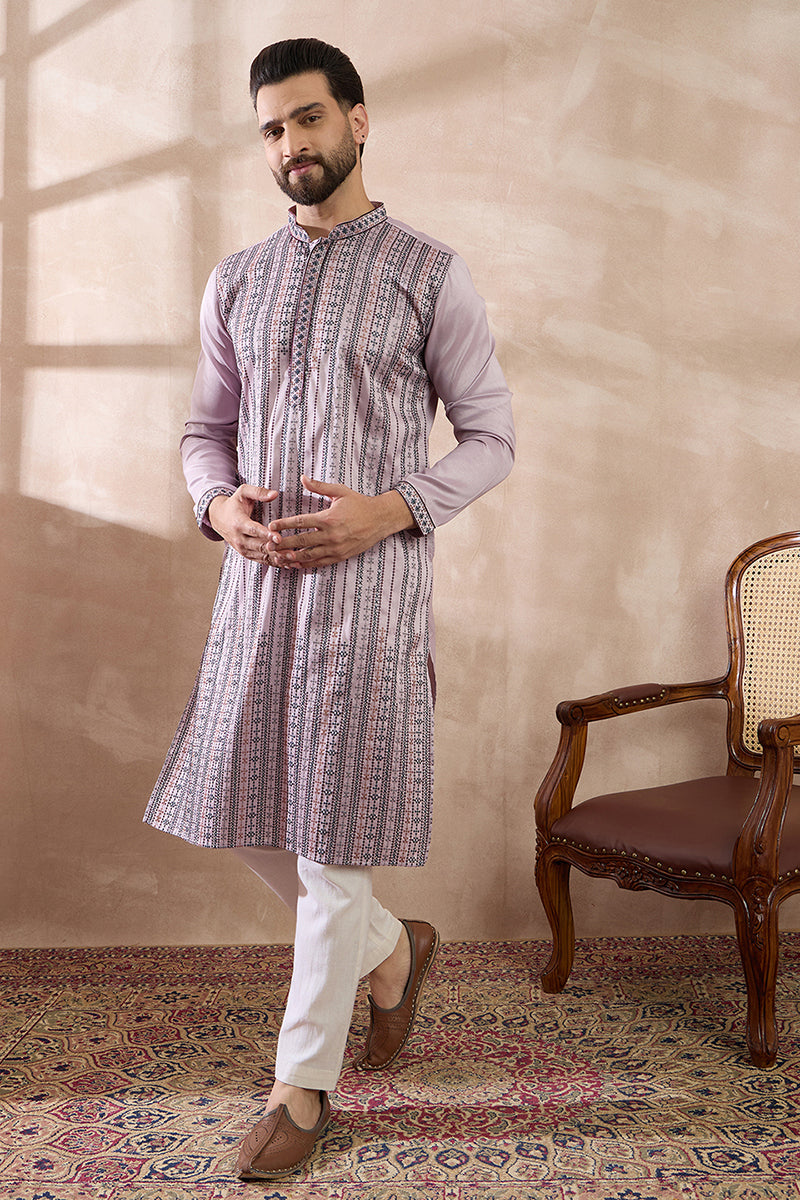 Lavender Silk Blend Embroidered Indian Wear for Men MKU2041 | DesiQlo