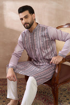 Lavender Silk Blend Embroidered Mandarin Collar Straight Kurta MKU2041