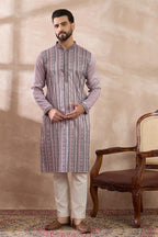 Lavender Silk Blend Embroidered Mandarin Collar Straight Kurta MKU2041