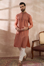 Orange Silk Blend Embroidered Mandarin Collar Straight Kurta MKU2043