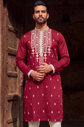 Maroon Silk Blend Embroidered Straight Kurta MKU2049