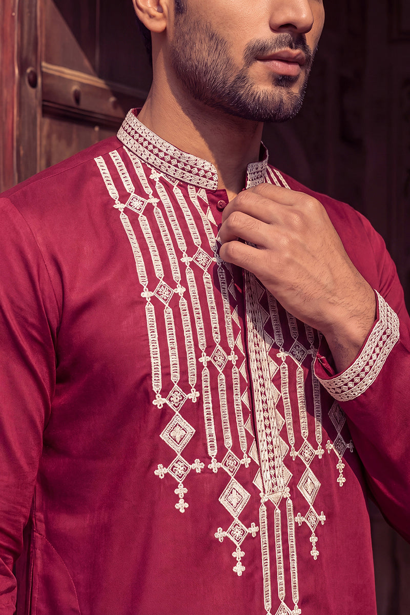 Maroon Silk Blend Embroidered Straight Kurta MKU2049