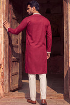 Maroon Silk Blend Embroidered Straight Kurta MKU2049