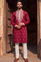 Maroon Silk Blend Embroidered Straight Kurta MKU2049