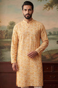 Yellow Cotton Blend Chevron Embroidered Kurta MKU2066