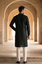 Black Silk Blend Embroidered Straight Kurta MKU2072