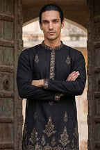 Black Silk Blend Embroidered Straight Kurta MKU2072