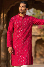 Pink Silk Blend Solid Embroidered Kurta MKU2076