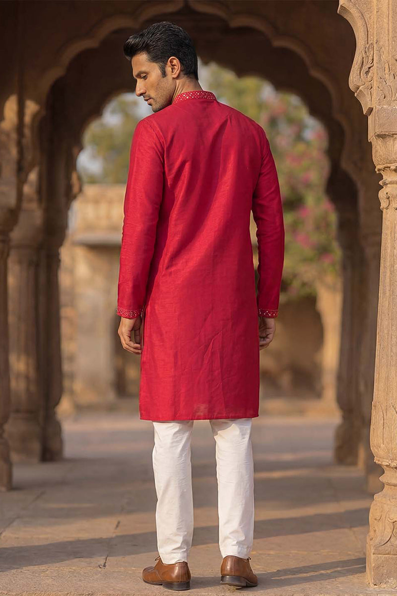 Pink Silk Blend Solid Embroidered Kurta MKU2076