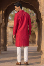 Pink Silk Blend Solid Embroidered Kurta MKU2076