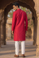 Pink Silk Blend Solid Embroidered Kurta MKU2076
