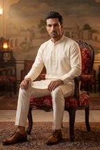 Off White Silk Blend Embroidered Straight Kurta MKU2082