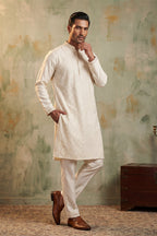 Off White Silk Blend Embroidered Straight Kurta MKU2082