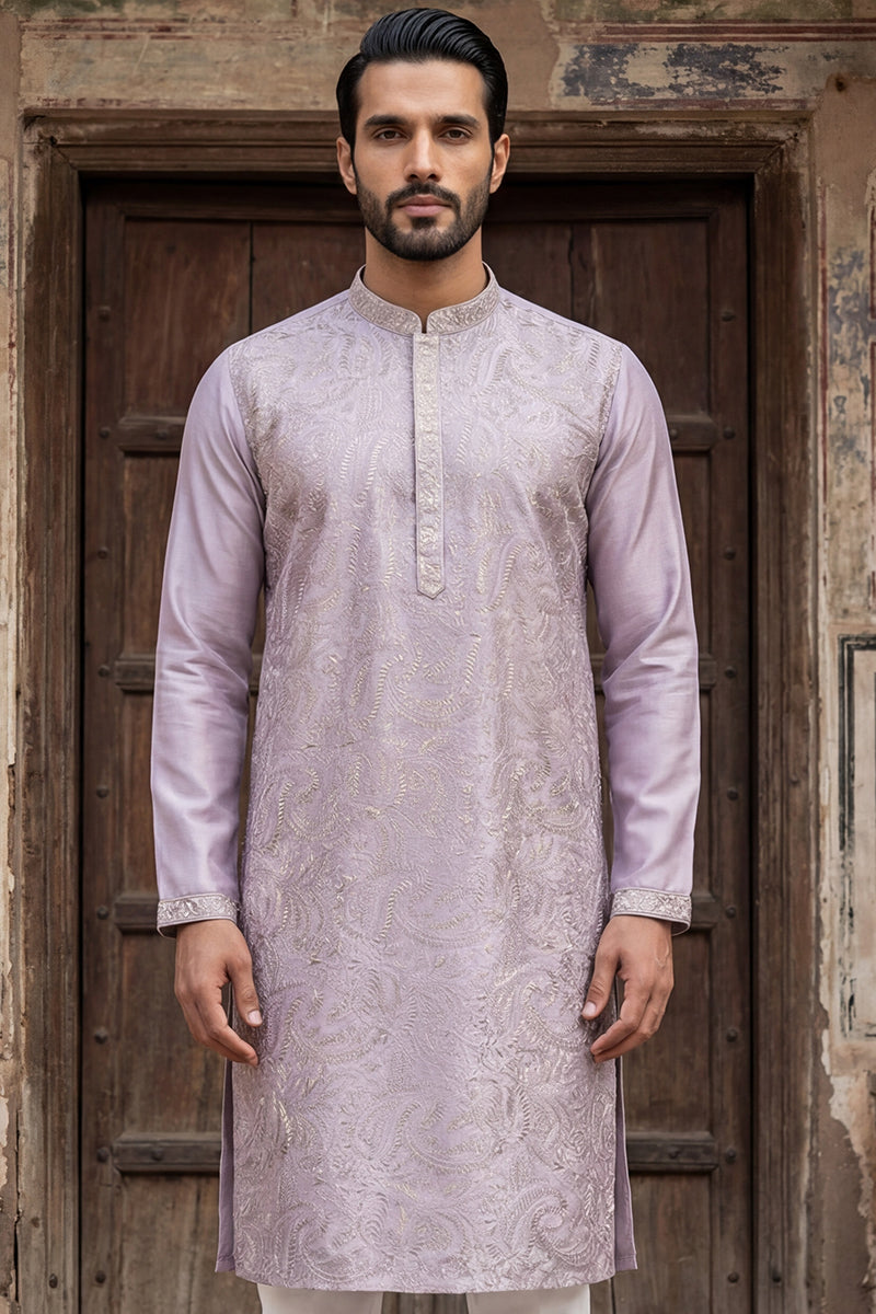 Lavender Silk Blend Embroidered Straight Kurta MKU2103