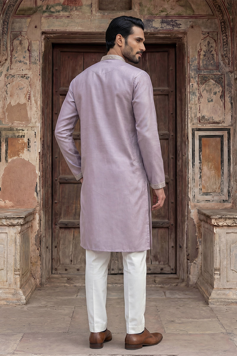 Lavender Silk Blend Embroidered Straight Kurta MKU2103