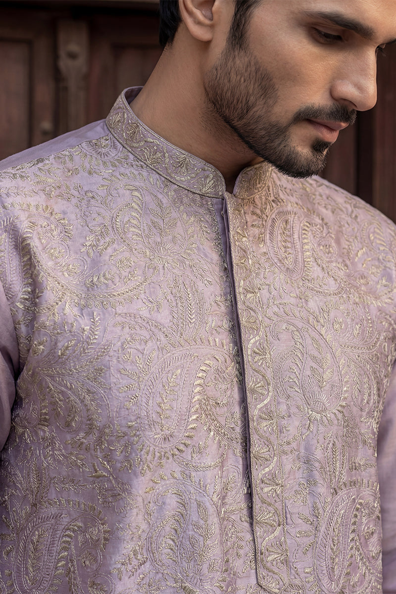 Lavender Silk Blend Embroidered Straight Kurta MKU2103