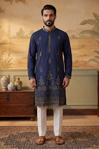 Blue Silk Blend Embroidered Straight Kurta MKU2122