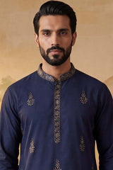 Blue Silk Blend Embroidered Straight Kurta MKU2122