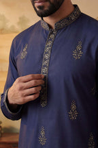 Blue Silk Blend Embroidered Straight Kurta MKU2122