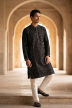 Silk Blend Black Solid Embroidered Calf Length Straight Kurta MKU2128
