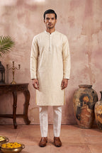 Off White Silk Blend Embroidered Straight Kurta MKU2129
