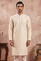 Off White Silk Blend Embroidered Straight Kurta MKU2129