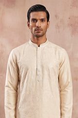 Off White Silk Blend Embroidered Straight Kurta Sets MKSET2129