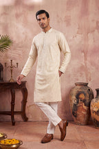 Off White Silk Blend Embroidered Straight Kurta Sets MKSET2129
