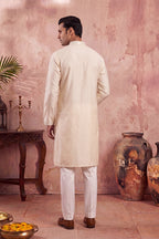 Off White Silk Blend Embroidered Straight Kurta MKU2129