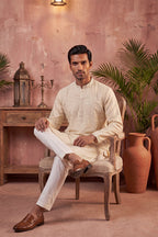 Off White Silk Blend Embroidered Straight Kurta MKU2129