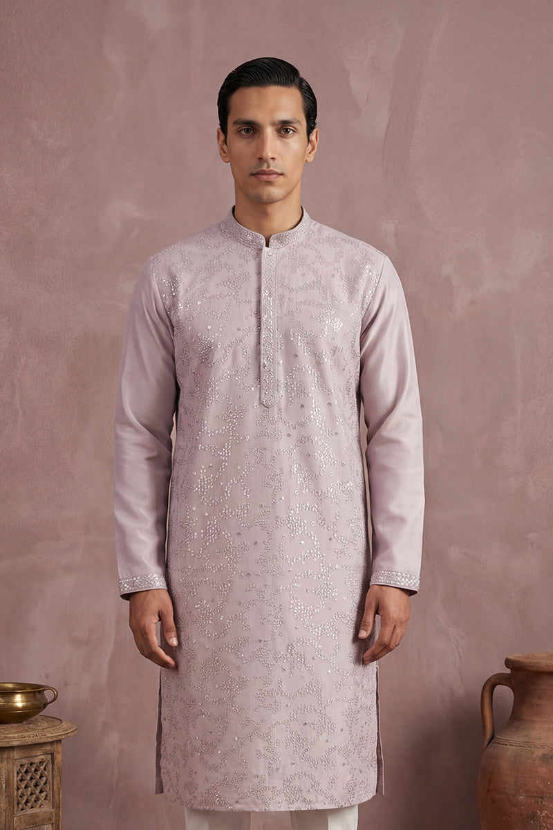 Lavender Silk Blend Embroidered Straight Kurta MKU2135
