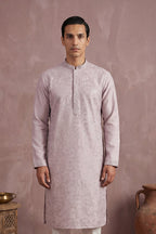 Lavender Silk Blend Embroidered Straight Kurta Sets MKSET2135