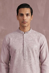 Lavender Silk Blend Embroidered Straight Kurta Sets MKSET2135