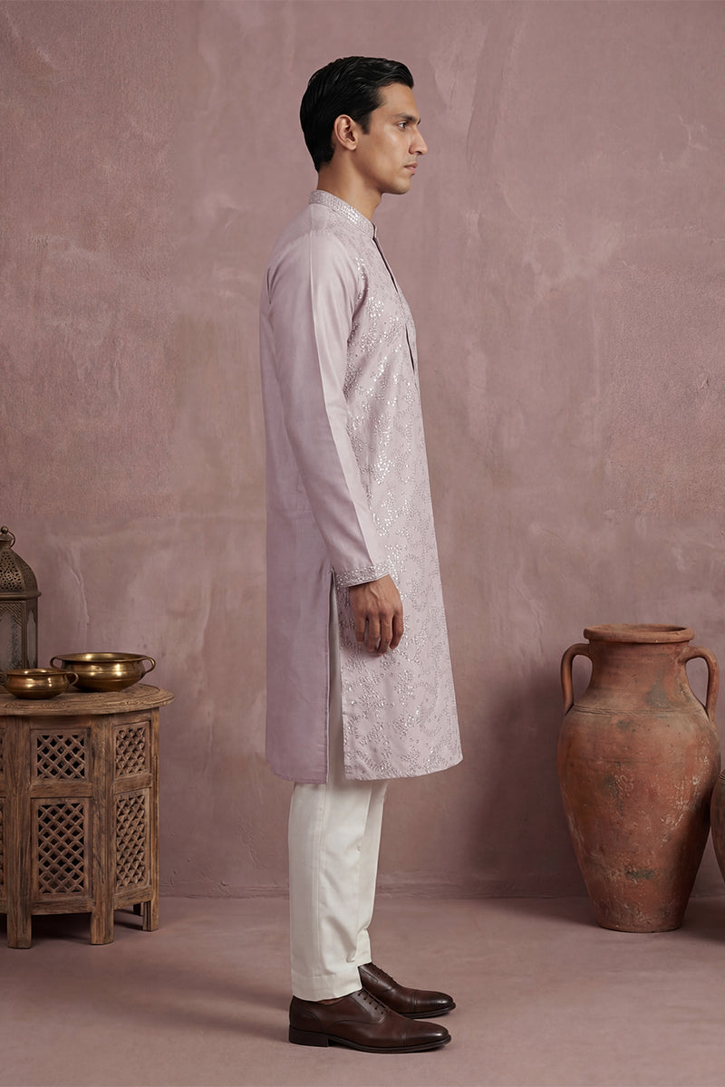 Lavender Silk Blend Embroidered Straight Kurta MKU2135