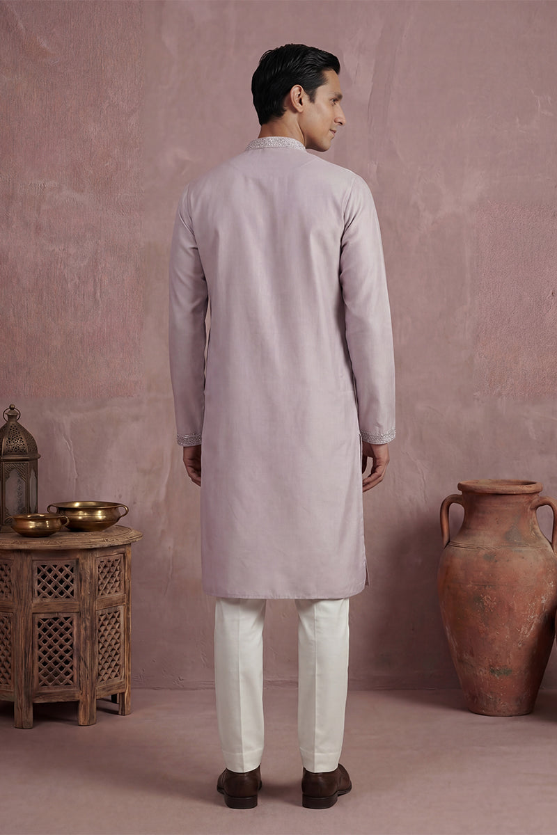 Lavender Silk Blend Embroidered Straight Kurta Sets MKSET2135